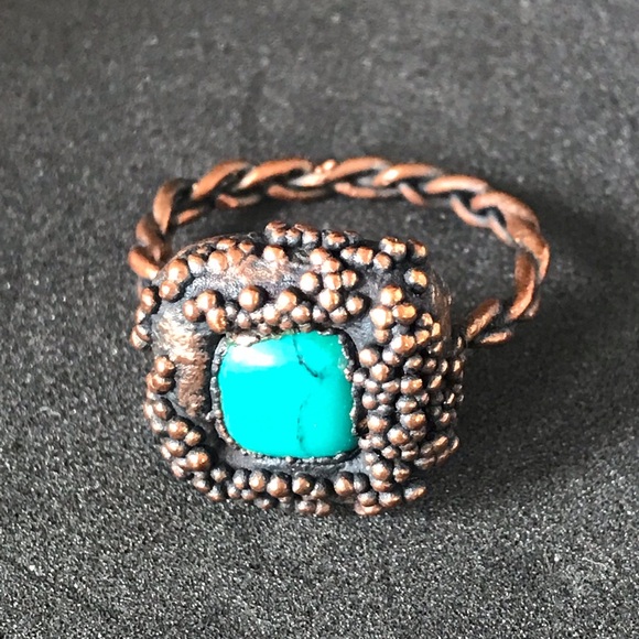 Electroformed Copper ring w/ turquoise color stone - Picture 2 of 2